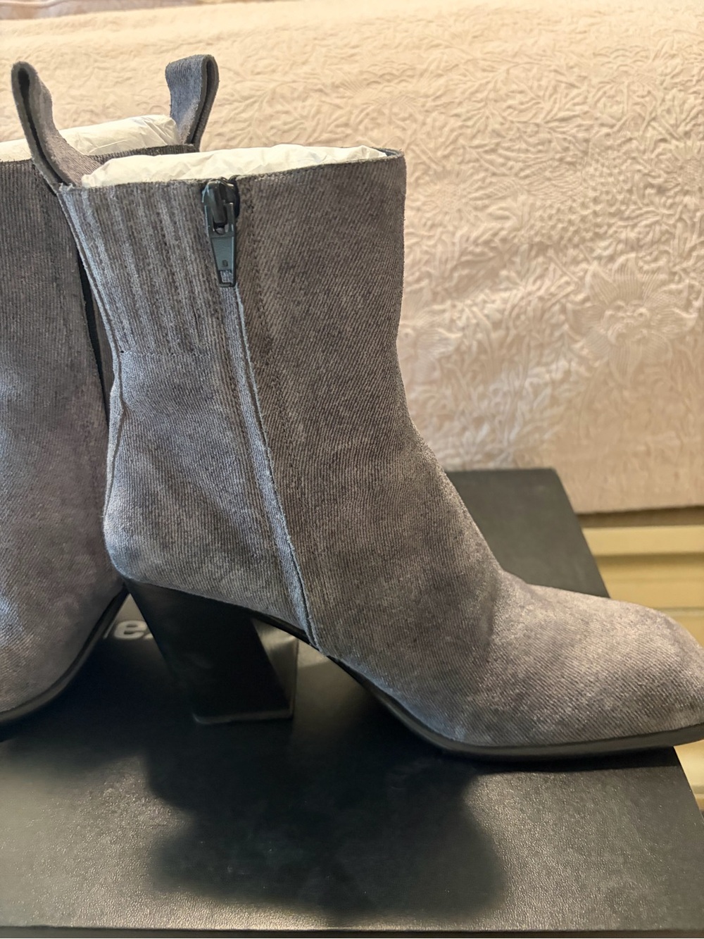 Alexander Wang Gray Denim Ankle Boots with Block Heel